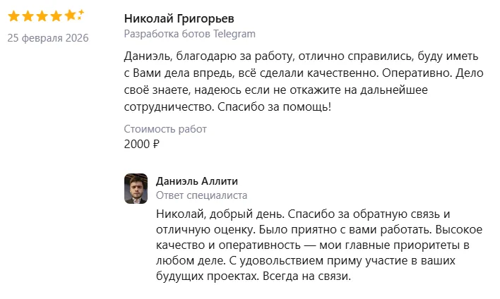 Скриншот исходного отзыва: Николай Григорьев